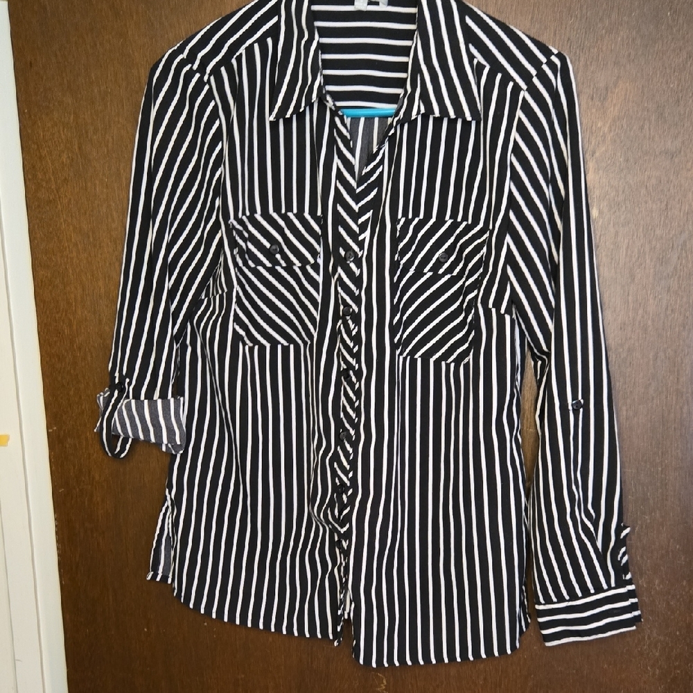 NY Collection Black and White Striped Top